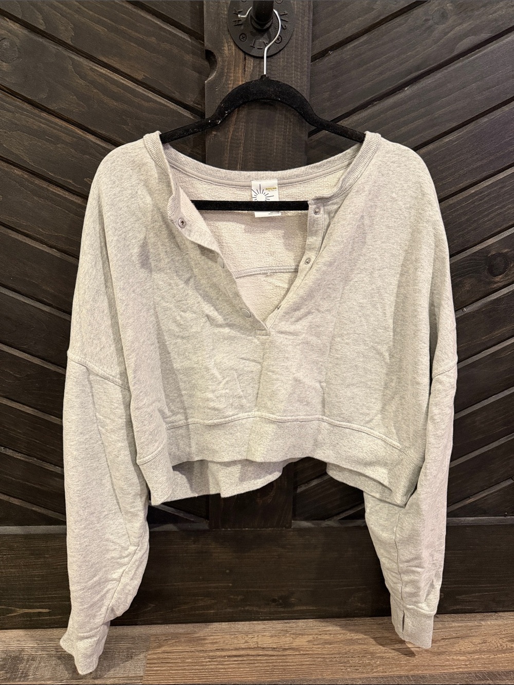 aerie Light Gray Cropped Henley Sweatshirt